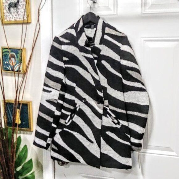NWOT RD Style Zebra Polyester Wool Blend Coat Unlined S - Picture 7 of 9